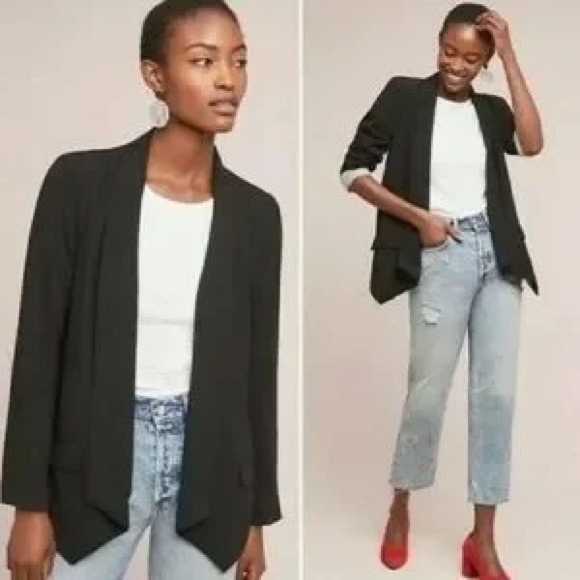 Anthropologie Cartonnier Cornerstone Open Drapey Black Blazer Suit Jacket - Picture 3 of 10